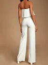 White Color Lace Spaghetti-Neck Bandeau Wedding Jumpsuits