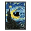 Van Gogh Monet Black Cat - 11CT Stamped Cross Stitch 40*53cm/15.75*20.87in
