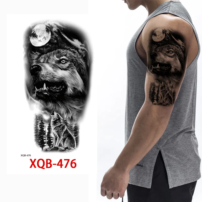 Sdrawing Forest Tattoo Sticker for Men Women Tiger Wolf Death Skull Temporary Tattoo Fake Henna Skeleton King Animal Tatoo Pattern