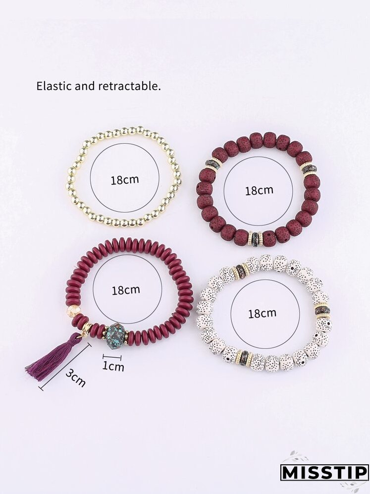 4pcs Tassel Decor Braided Bracelet