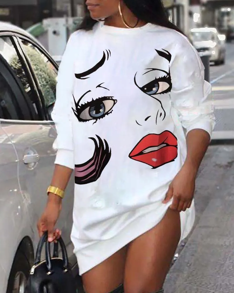 Girls Print Short Sleeve Loose Mini T-shirt Dress