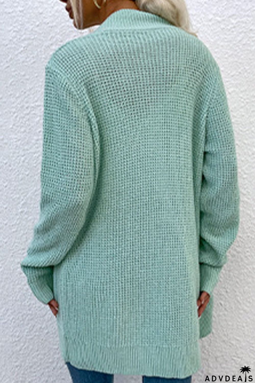 Open Front Rib-Knit Cardigan with Pockets