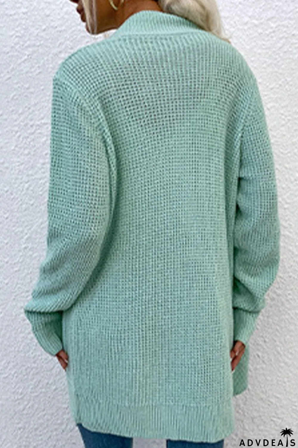 Open Front Rib-Knit Cardigan with Pockets