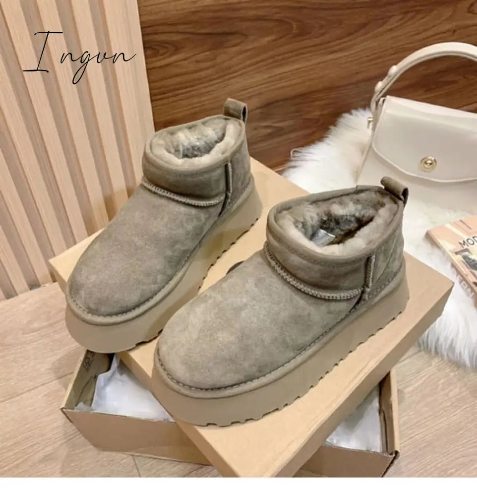 Ingvn - 2023 Sheepskin Wool Comprehensive Anti-Skid Snow Boots Women’s Mini Short Warm Winter