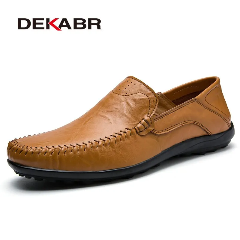 DEKABR Soft Leather Men Loafers New Handmade Casual Shoes Men Moccasins For Men Split Leather Flat Shoes Big size 38-47