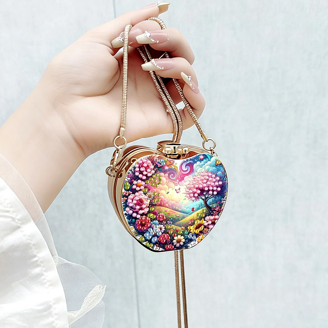 Scenery DIY Acrylic Love Diamond Art Painting Card Case Wallet with Chain Small Diamond Painting Crossbody Bag for Adults Women Girls Gift