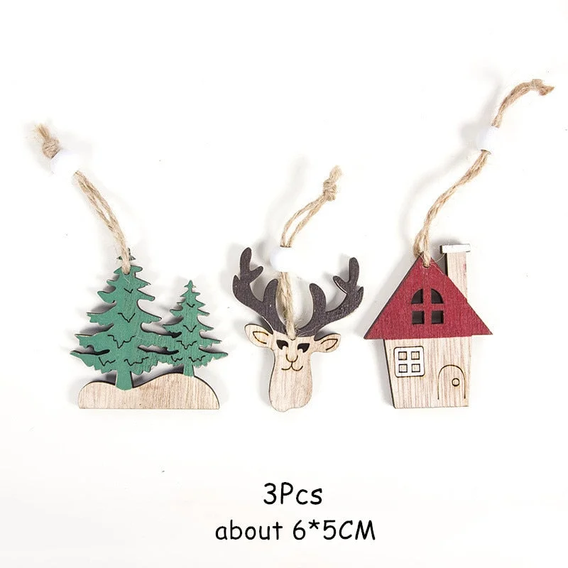 2022 New Year Xmas Elk Wood Craft Christmas Tree Ornament Noel Christmas Decoration for Home Wooden Pendant Navidad 2021 Gift