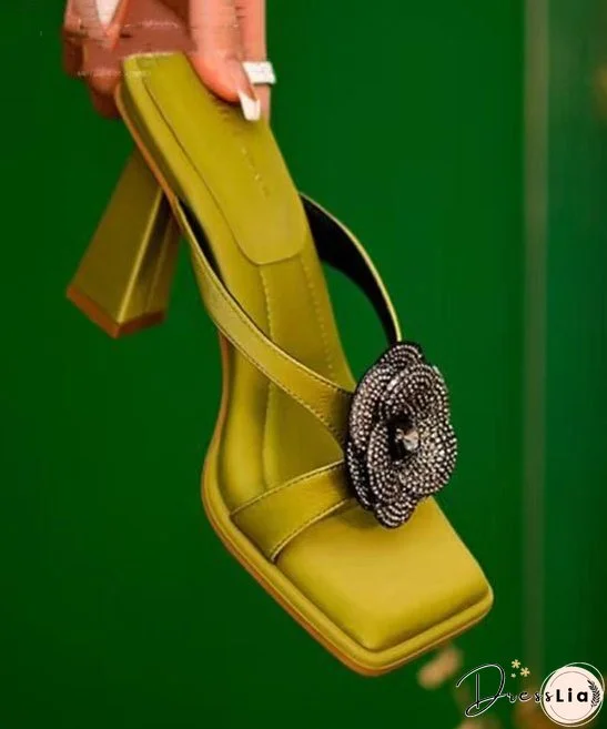 Stylish Black Chunky Heel Slide Sandals Peep Toe