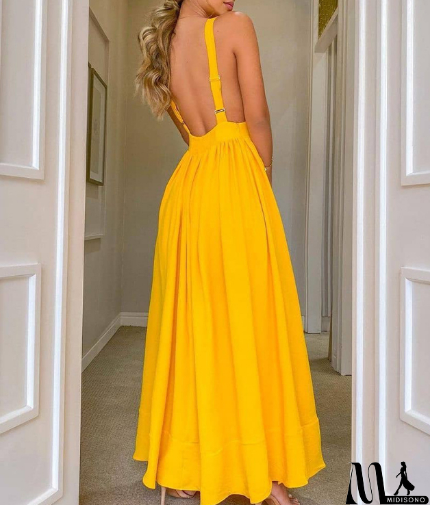 MidiSono - Solid Color Sexy Sleepless Backless Sling Dress