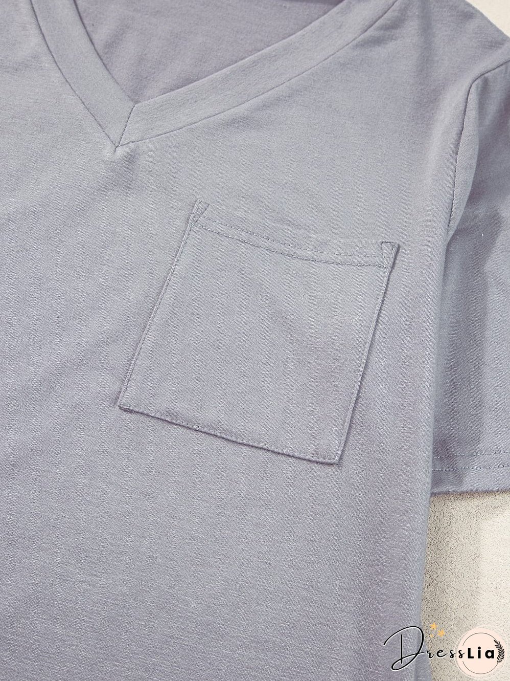 Medium Grey V Neck Pocketed Rounded Hem T-Shirt