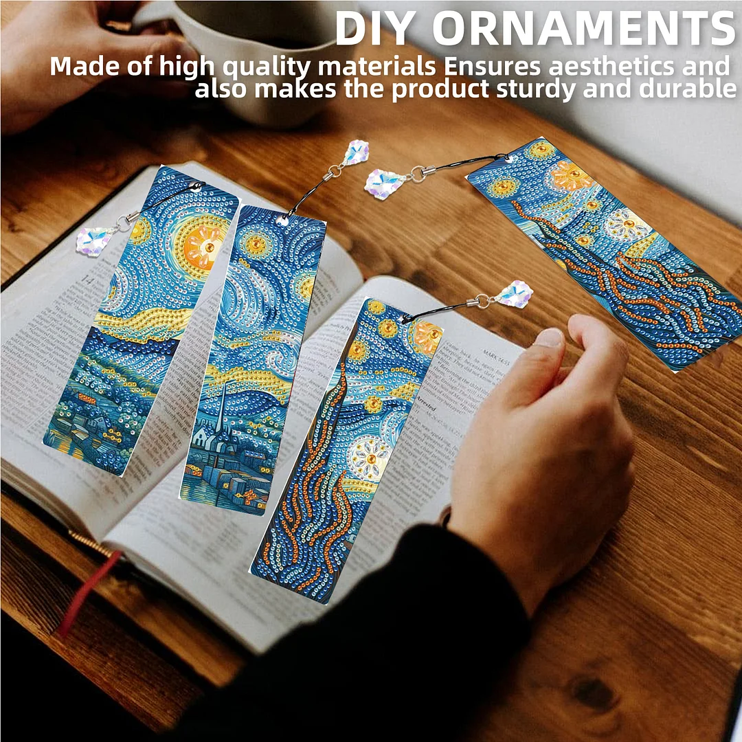 4Pcs Starry Night View DIY Diamond Bookmark Art Projects Irregular Shaped Diamonds Diamond Painting Art Bookmarks with Crystal Pendants for DIY Making Beginners Adult Art Craft Supplies