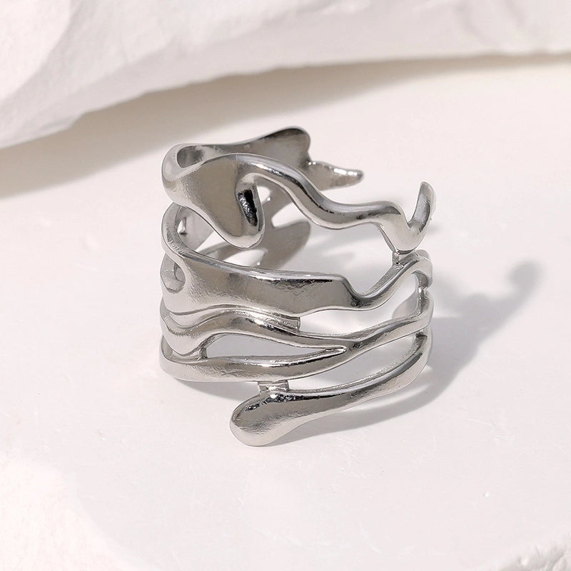 Casual Minimalist Geometric 304 Stainless Steel Hollow Out Inlay Open Rings