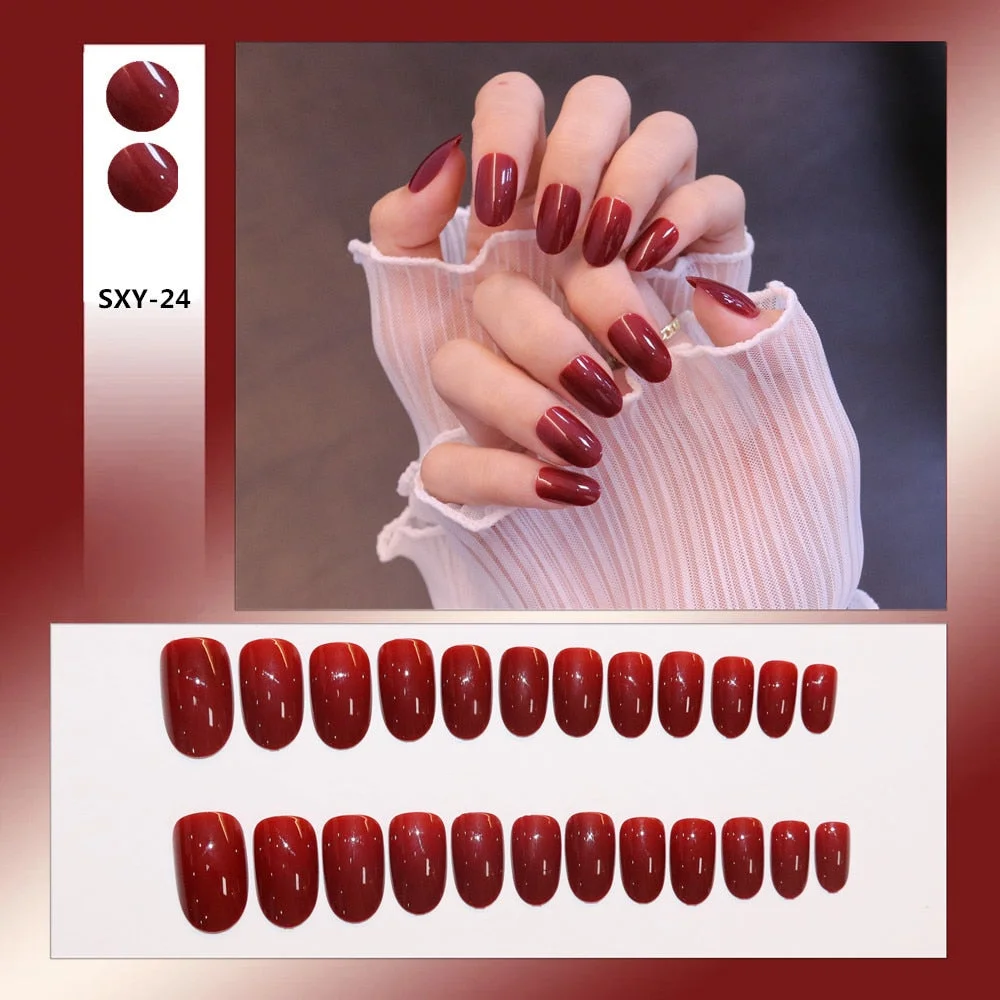 Decorated false nailswith Glue 24pcs Adhesive Cute Manicure Patch Korean Style False Nails Save Time Nail Patch TY