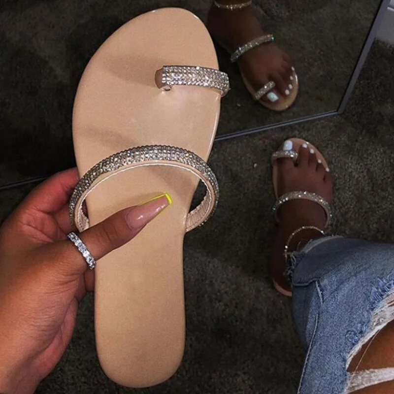 Summer Women's Shoes Ladies Beach Slippers Casual Woman Flip Flops Bling Crystal Clip Toe Women Flat Female Thong Beach Shoes