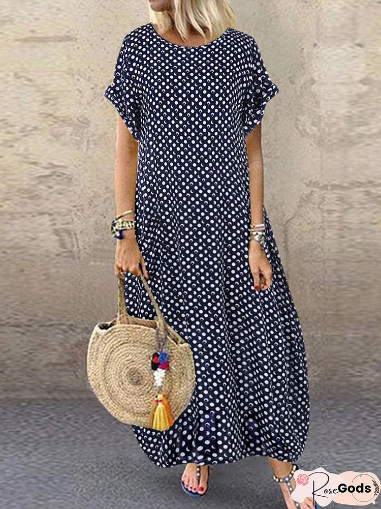 Women Cotton-Blend Short Sleeve Casual Weaving Dress