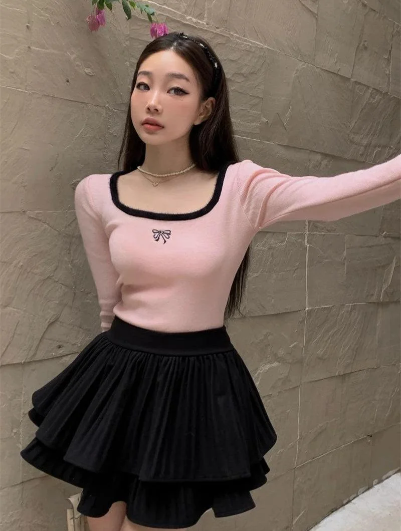Brownm Bow Fluffy Neck Top