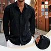 Camicia da uomo a maniche lunghe in cotone e lino con revers