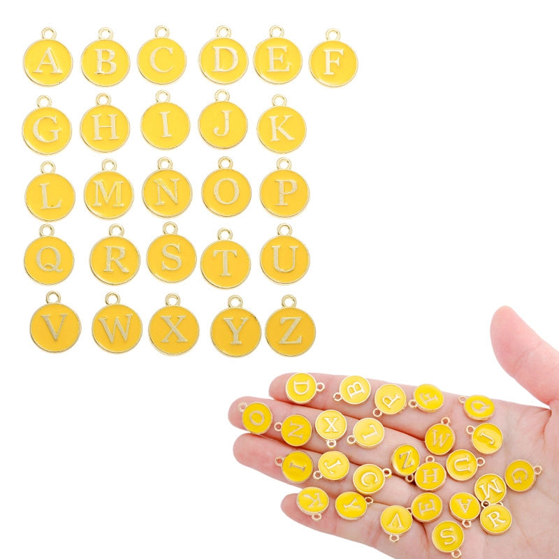 12 Color Round Drop Oil English Letter Alloy Pendant DIY Jewelry Accessories W85