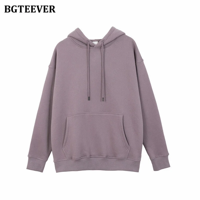 BGTEEVER Winter Thicken Fleece Women Couple Sweatshirt Cotton Oversized Hoodies Sweatshirts Female Warm Pullovers Jacket