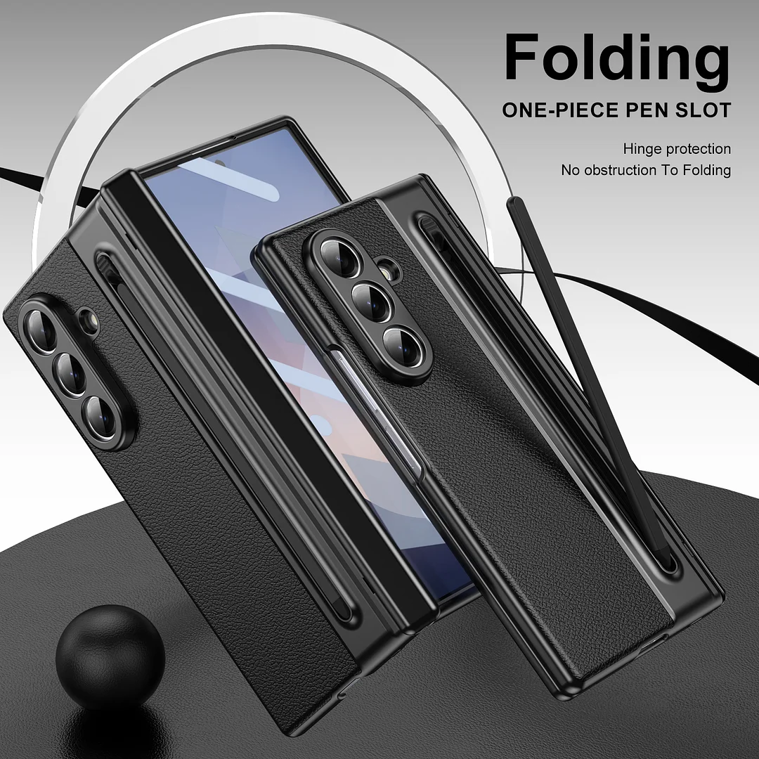 For Samsung Z Fold 7 6 5 4 3 SE 360&deg; Protection Hinge HD Glass Film Foldable Leather Phone Case with Pen Slot