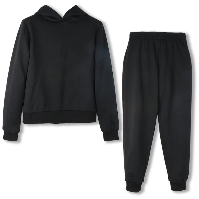 Casual Sets Women Fleece Tracksuit Warm Hoodie Sweatshirts Long Sweatpant Fashion Ladies Sweatshirt Suits Winter Two Piece Sets
