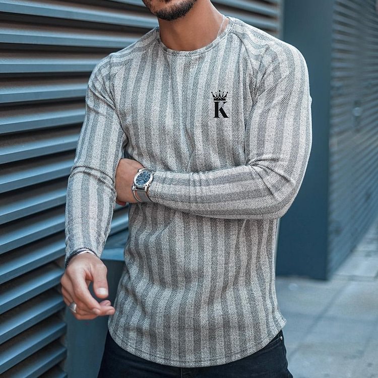 Striped King Color Block Long Sleeve T-shirt