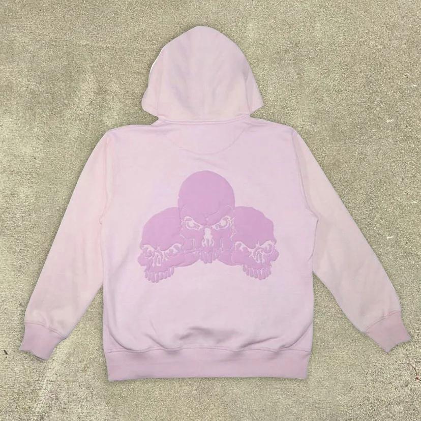 Personalized pink skull solid color long-sleeved hoodie