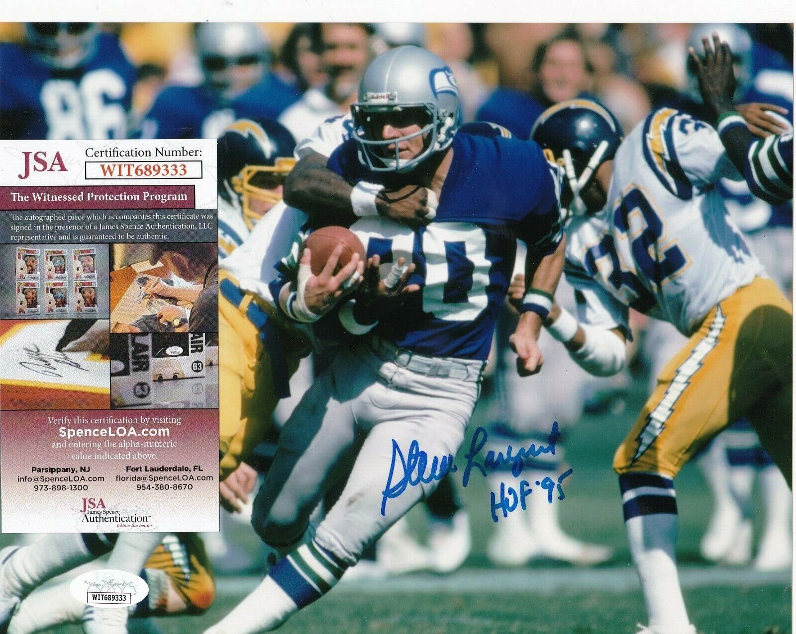 STEVE LARGENT SEATTLE SEAHAWKS HOF 95 ACTION SIGNED 8x10 Photo Poster painting