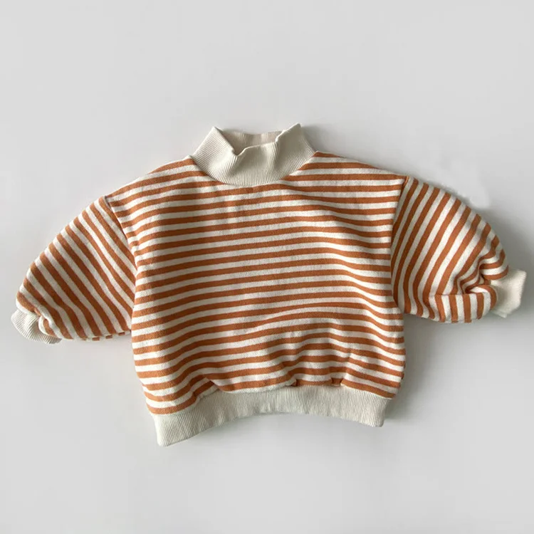 Baby High Collar Striped Fleece Lined Sweatshirt