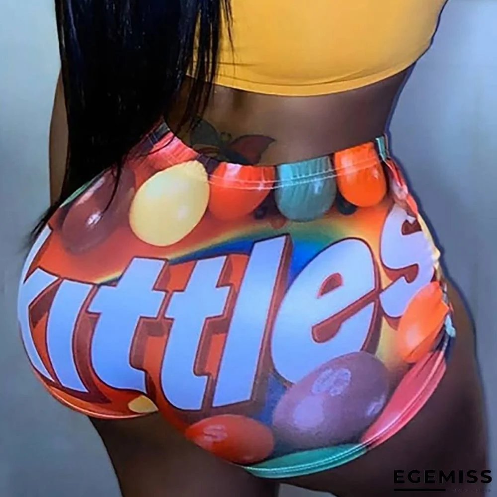 multicolor Elastic Fly Low Print Straight shorts Bottoms | EGEMISS