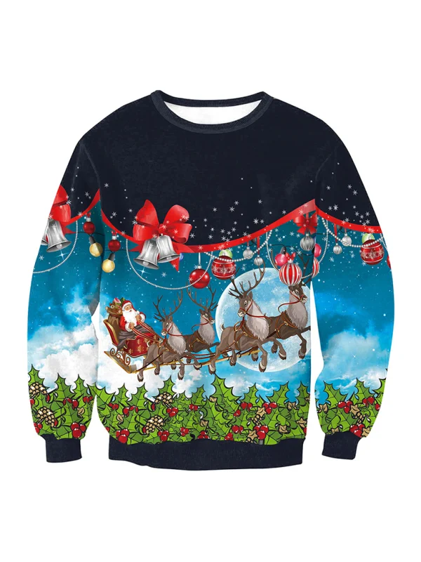pullover sweater women santa elk long sleeve round neck loose top Flusfy