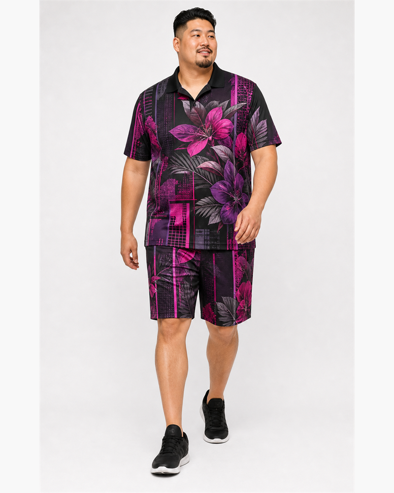 Big & Tall Metro Bloom Digital Print Polo Shirt and Shorts Set