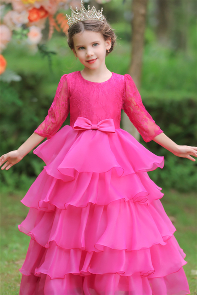 Luluslly Half Sleeves Lace Flower Girl Dresses Layered
