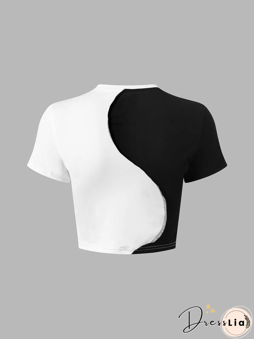 Contrast Stitch Short Sleeve Crew Neck Crop Top