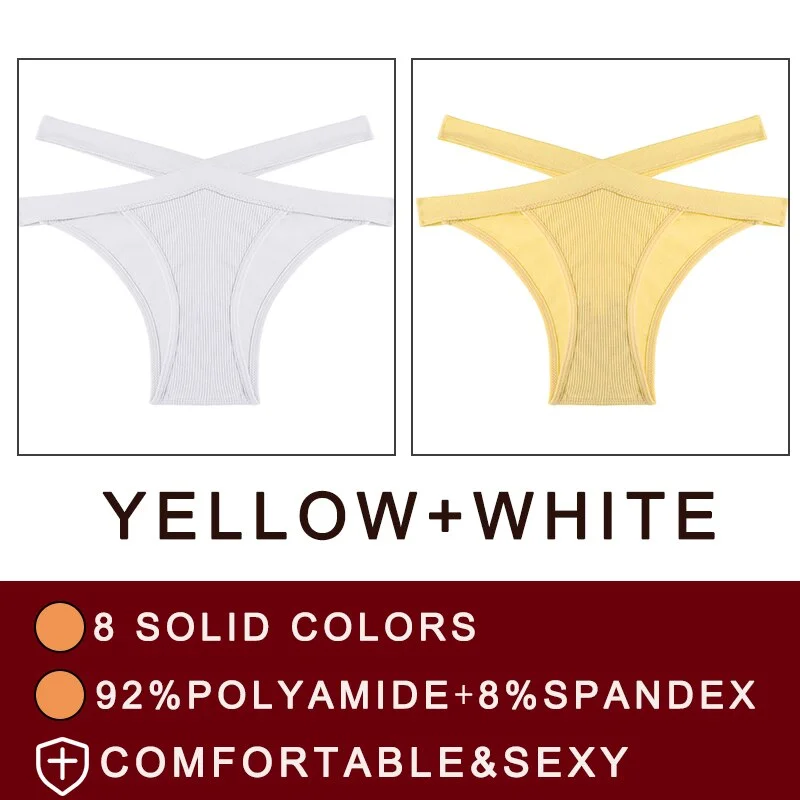 FINETOO 2PCS/Set Fashion Women's Seamless Sexy Panties Lingerie Girls Cross Strap Underwear Briefs 8 Solid Colors Woman Pantys