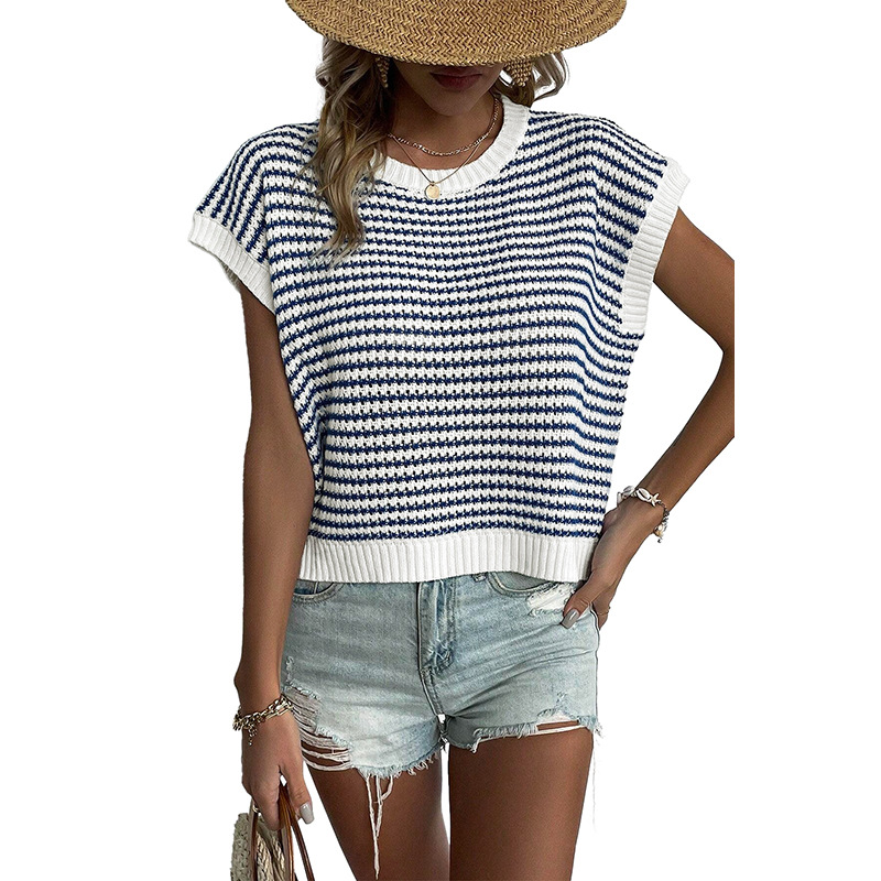 Mature Women Women's Summer Stripes Patchwork Knitting Vest Top