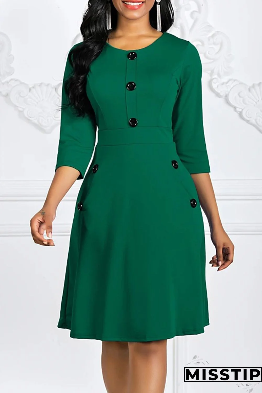 Black Fashion Casual Solid Basic O Neck A Line Dresses