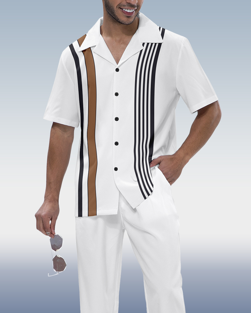 Trendy Vertical Striped Short Sleeve Shirt for Men