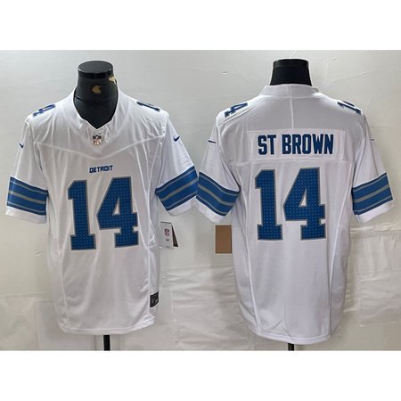 Detroit Lions  Road Game Jersey White #14 Amon-Ra St. Brown Mens