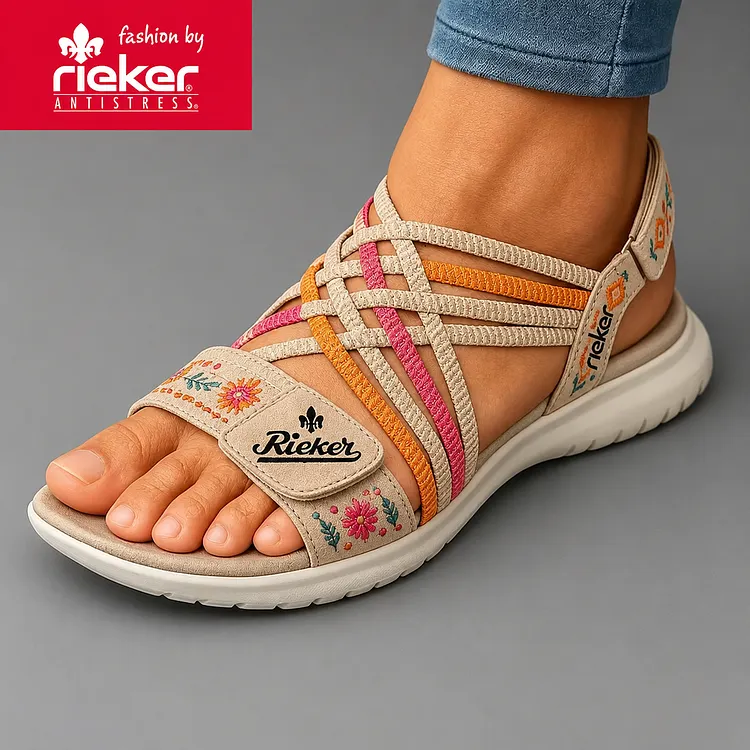 Boho stylov&eacute; d&aacute;msk&eacute; ortopedick&eacute; sand&aacute;ly Rieker&reg; Comfort s měkkou podr&aacute;žkou, model 2026