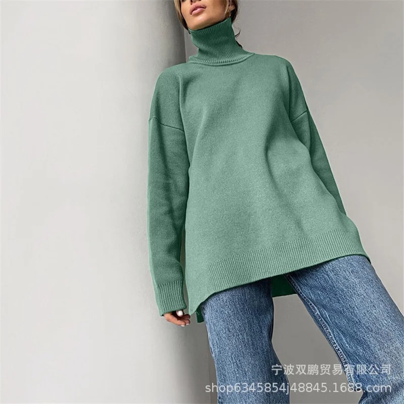 Athvotar Athvotar High-Necked Sweater For Autumn/Winter 2025 Women Selling Open-Fork Knitted Shirt Design Soft Tops Ins