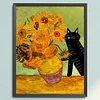 Van Gogh Sunflowers And Black Cat - 11CT Stamped Cross Stitch - 40*50cm