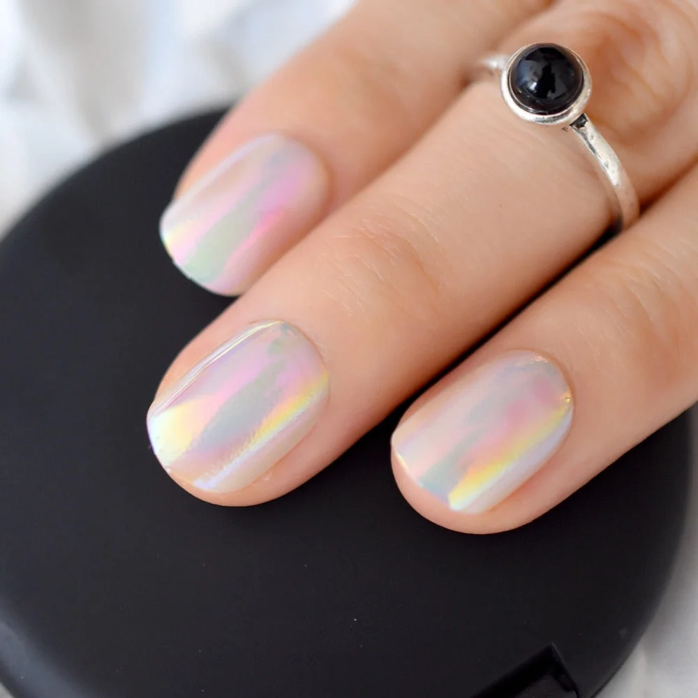 gel Cover False Nails Gold Glitter Nude Ladi's Press On Fingernails Short with Adhesive Tabs Perfect for daily-Nail Inspo