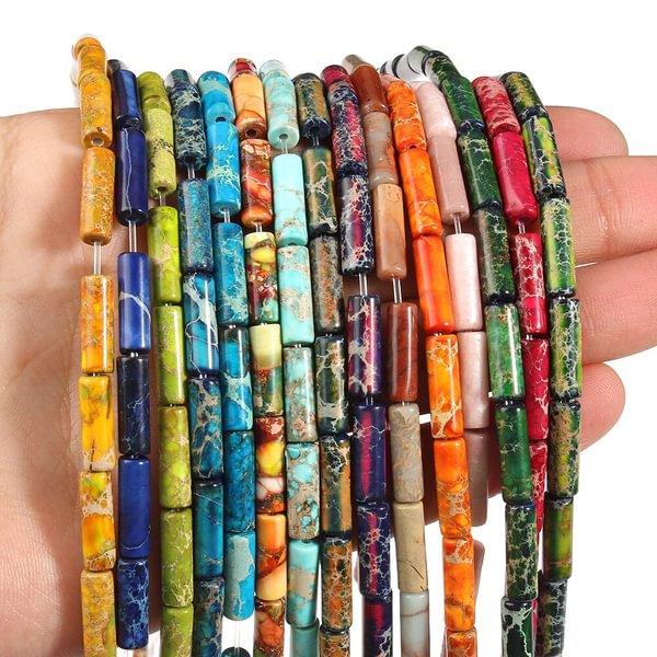 Natural Sediment Jaspers Stone Imperial Tube Column Shape Loose Spacer Beads for Jewelry Making DIY Bracelets Accessories 15'' - Shop Trendy Women's Fashion | TeeYours