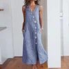 Youthful Print Blue Sleeveless Maxi Dress
