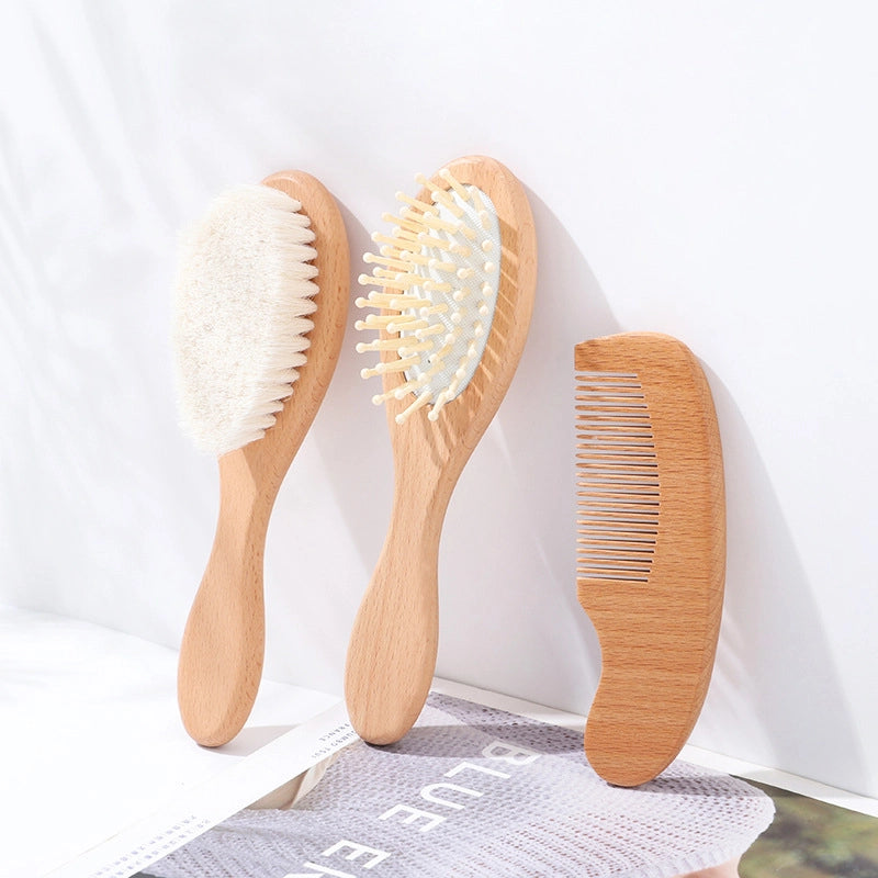 Lotus Baby Wool Bath Brush Children’s Bath Brush Scrub Brush Lotus Air Bag Massage Comb Beech Flat Comb Three-piece Set