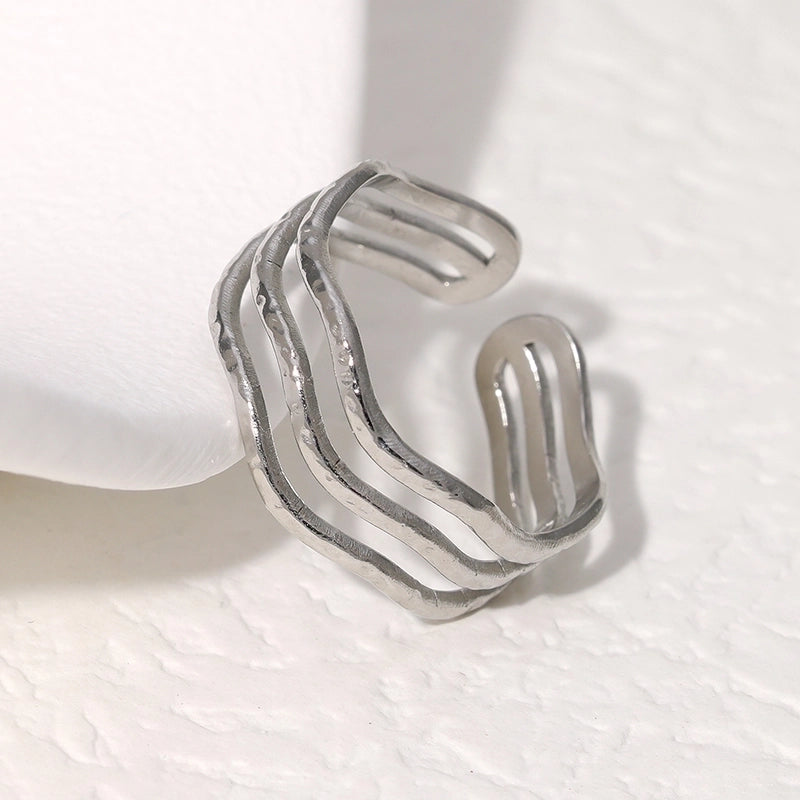 304 Stainless Steel 18K Gold Plated IG Style Minimalist Classic Style Waves Lines Open Rings