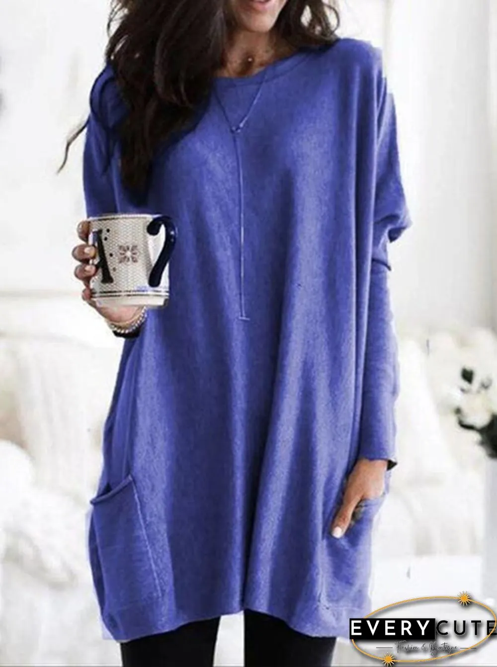 Plus Size Womens Autumn & Winter Casual Top Loose Pocket T-Shirt Long Sleeve Bat Blouse