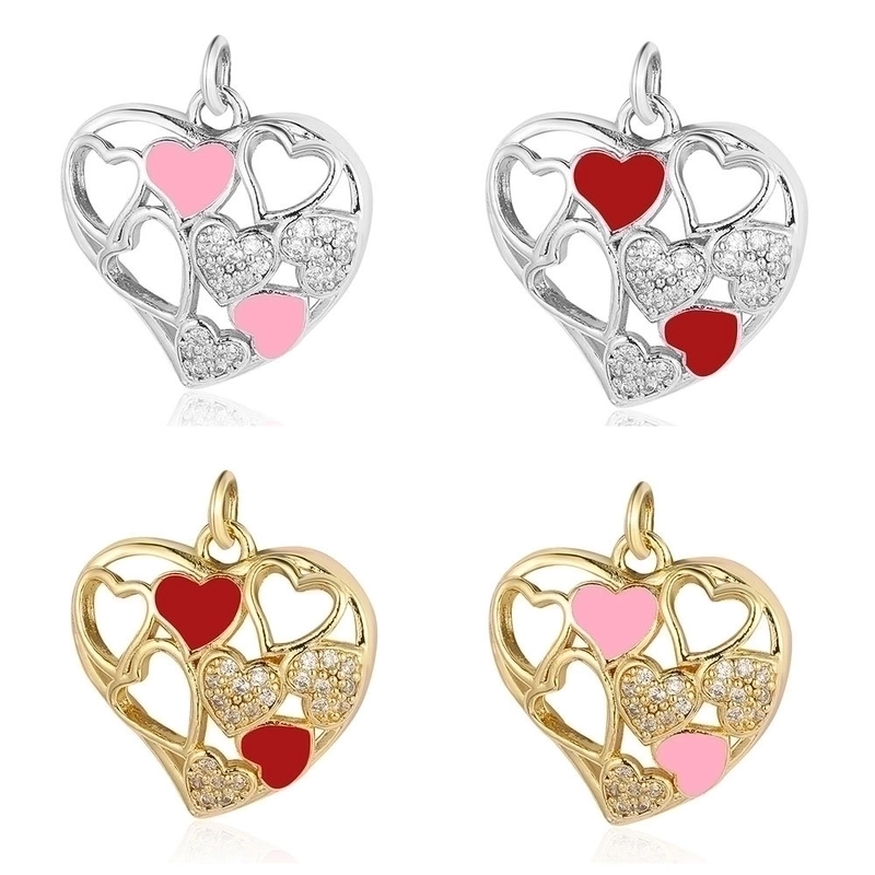 1 Piece Copper Zircon 18K Gold Plated Heart Shape Crown