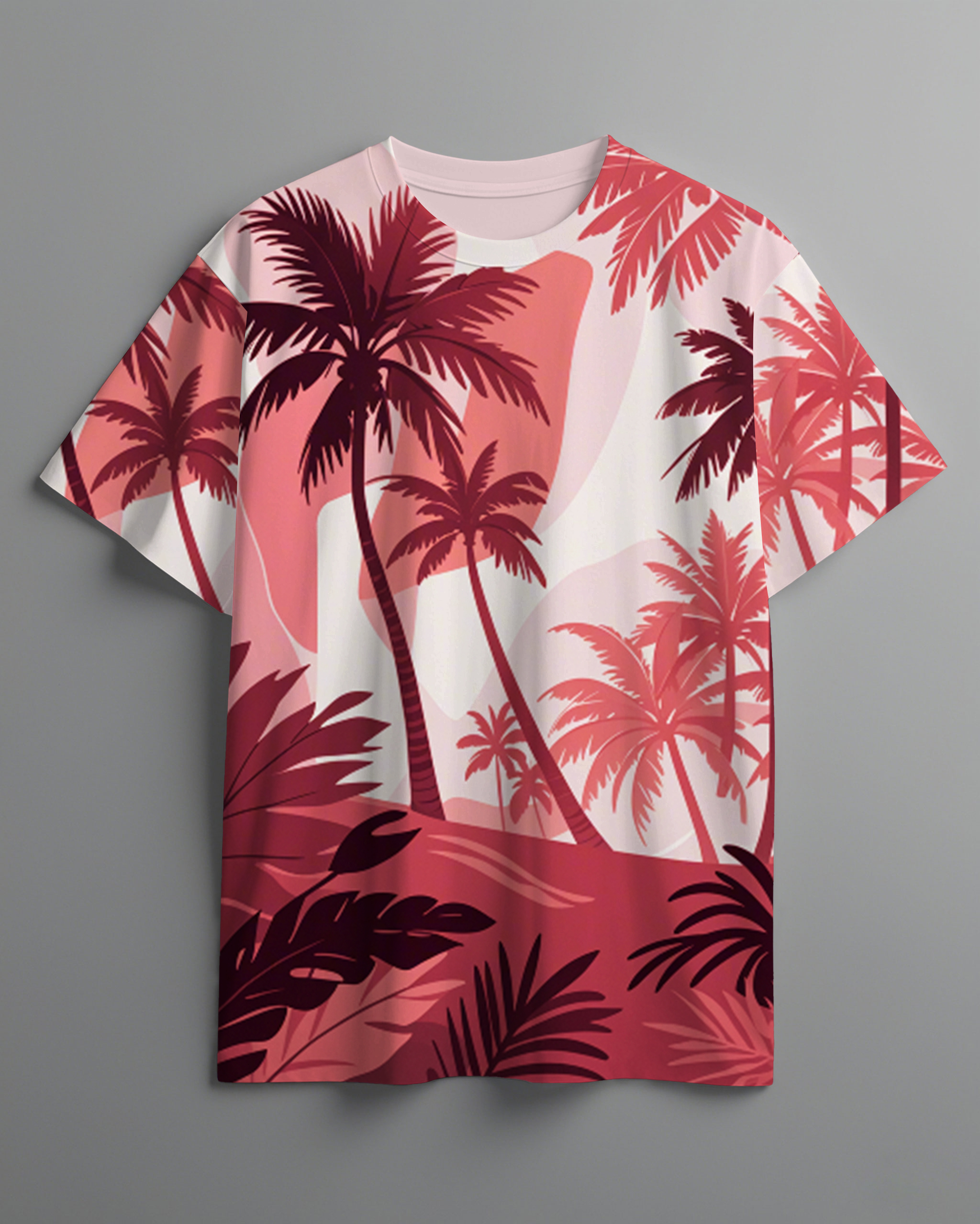 Men's Hawaiian Coconut Grove Printed Round Neck Short Sleeve T-Shirt